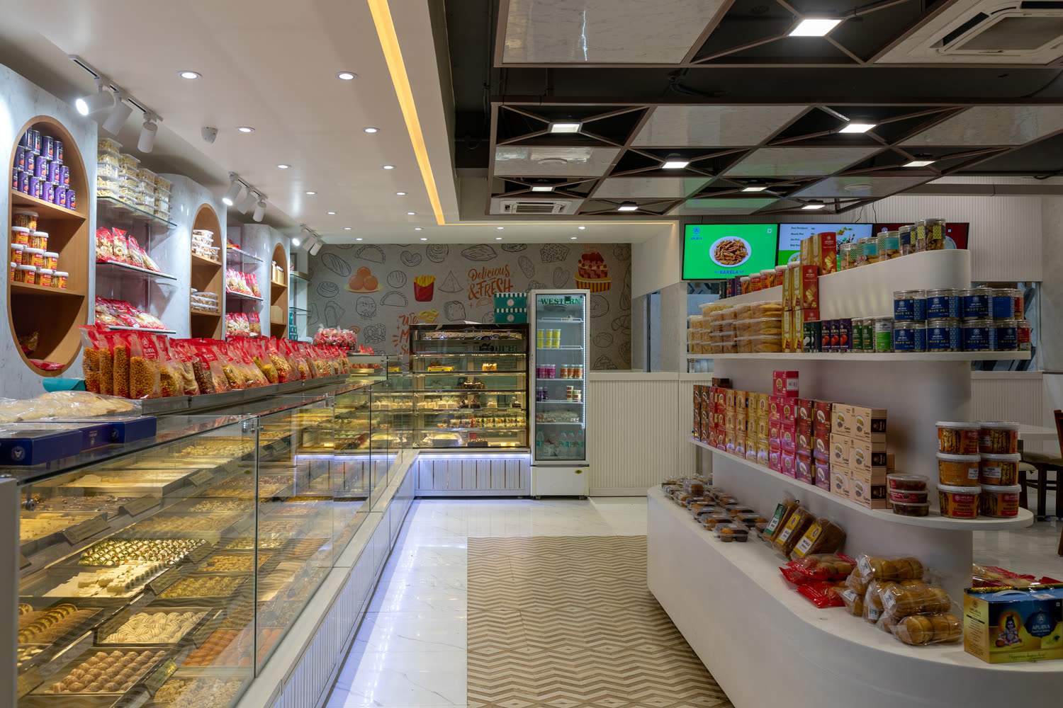 Apurva Sweets display counter and ceiling